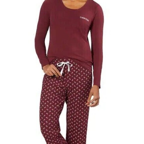 New Calvin Klein Women's Pajama Set Size L Porto Red Laungewear Cottagecore Cozy - Picture 5 of 16